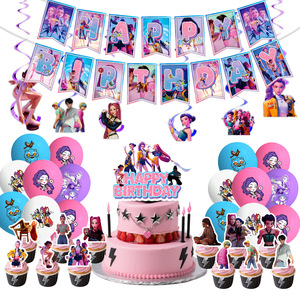 Nouvel ensemble de fournitures pour fête d'anniversaire KPOP Demon Hunter : Bannière en papier, assiettes, serviettes, boîte à collation spirale, autocollants pour bouteilles - Product Image 1