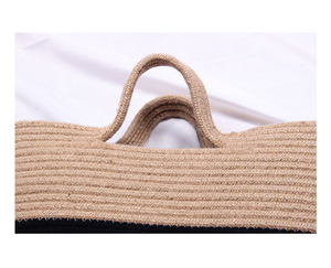 Sac de plage pour les vacances en bord de mer, sac fourre-tout en jute bicolore pour femmes, sac seau tendance à rayures, design ouvert - Product Image 5