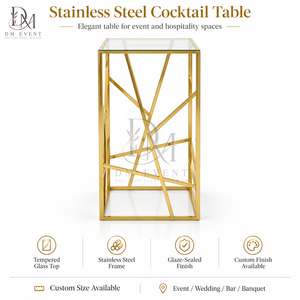 Table de cocktail à cadre diagonal avec plateau en verre miroir pour la location événementielle, idéale pour les banquets, mariages et fournisseurs, avec plateau en verre trempé - Product Image 3