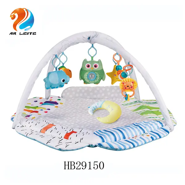 Safety happy space baby play gym baby activity floor playmat with pillow Eco-friendly soft cotton crawling creeping mat