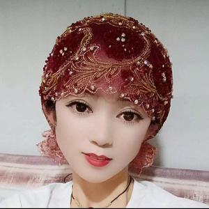 Nouveau Hijab Queue de Poisson Style <span class=keywords><strong>Marocain</strong></span> 2025 à Pompons – Casquette de Ramadan Brodée au Fil d'Or - Product Image 3
