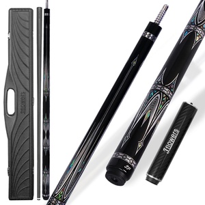 Jflowers JF20-26WF Taco de Billar de Fibra de Carbono con Culata de Ébano e Incrustaciones de Abulón y Concha, 12.5mm, Baja Deflexión, Set con Estuche - Product Image 1