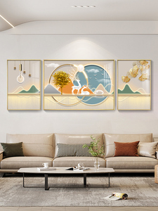 Nghệ thuật treo tường 3 tấm sang trọng với đồng hồ lịch | Bộ ba khung tối giản cho phòng khách sofa nền | Bộ trang trí cao cấp - Product Image 4