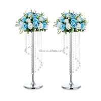Grand or sol planteur Vase décoration de mariage métal argent fleur artificielle support cristal perle pendentif pièce maîtresse en fer