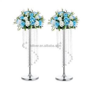 床プランター花瓶ウェディングデコレーションメタルシルバー人工花スタンドクリスタルビーズペンダントペンダント鉄製 - Product Image 4