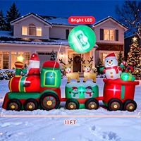 Train gonflable de Noël personnalisé de grande taille avec Père Noël, rennes et bonhomme de neige, décoration extérieure gonflable pour la cour avec lumières LED