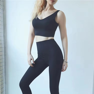 <span class=keywords><strong>Sujetador</strong></span> <span class=keywords><strong>deportivo</strong></span> de alta calidad con cuello en V y espalda descubierta para mujer, mallas elásticas de cintura alta, ropa deportiva, conjunto de gimnasio y Yoga - Product Image 1