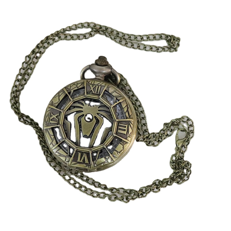Большие карманные часы с полым рисунком Человека-паука, в виде паутины, в стиле ретро, большие карманные часы с ожерельем, кварцевые карманные часы