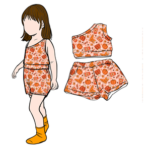Ensemble B15 Haut à une épaule et short pour filles, personnalisation rapide, couleur unie, vêtements pour bébés, ensemble pull en coton, style européen - Product Image 4