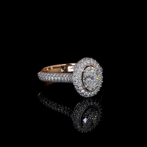 Bague de fiançailles élégante en or 14 carats avec diamant ovale de laboratoire de 1 carat et halo caché, bijou raffiné, cadeau pour femme - Product Image 2