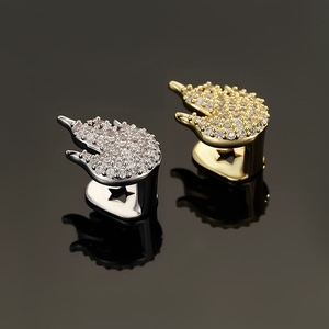 Grillz en forme de flamme, doré et argenté, serti de zircon, accessoire de fête unisexe - Product Image 2