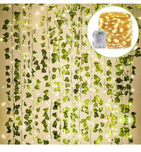 <span class=keywords><strong>Guirlande</strong></span> de lierre artificielle à 20led, féerique, lampe de vigne en érable vert, à suspendre soi-même, pour fête de mariage, décoration de la maison - Product Image 2