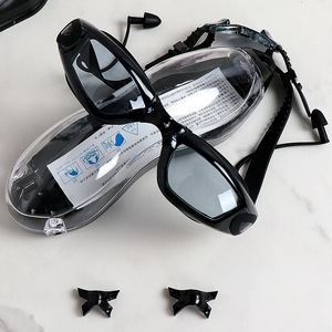 透明レンズレーシング & スイムトレーニンググーグル高アンチフォグ効果自動バックル耳栓3サイズ鼻ブリッジ - Product Image 1