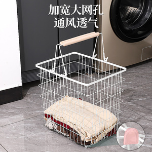 Wrought Iron Laundry Basket White Rectangle Standing Type Wheeled Clothing Organizer Storage Basket - Product Image 3