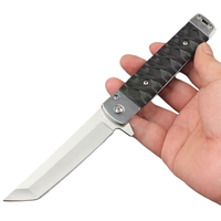Navaja Plegable de Acero 5Cr13MoV con Hoja Tanto, Mango con Textura Tsuka Maki, Empuñadura Plateada, para Camping, Uso Diario, OEM
