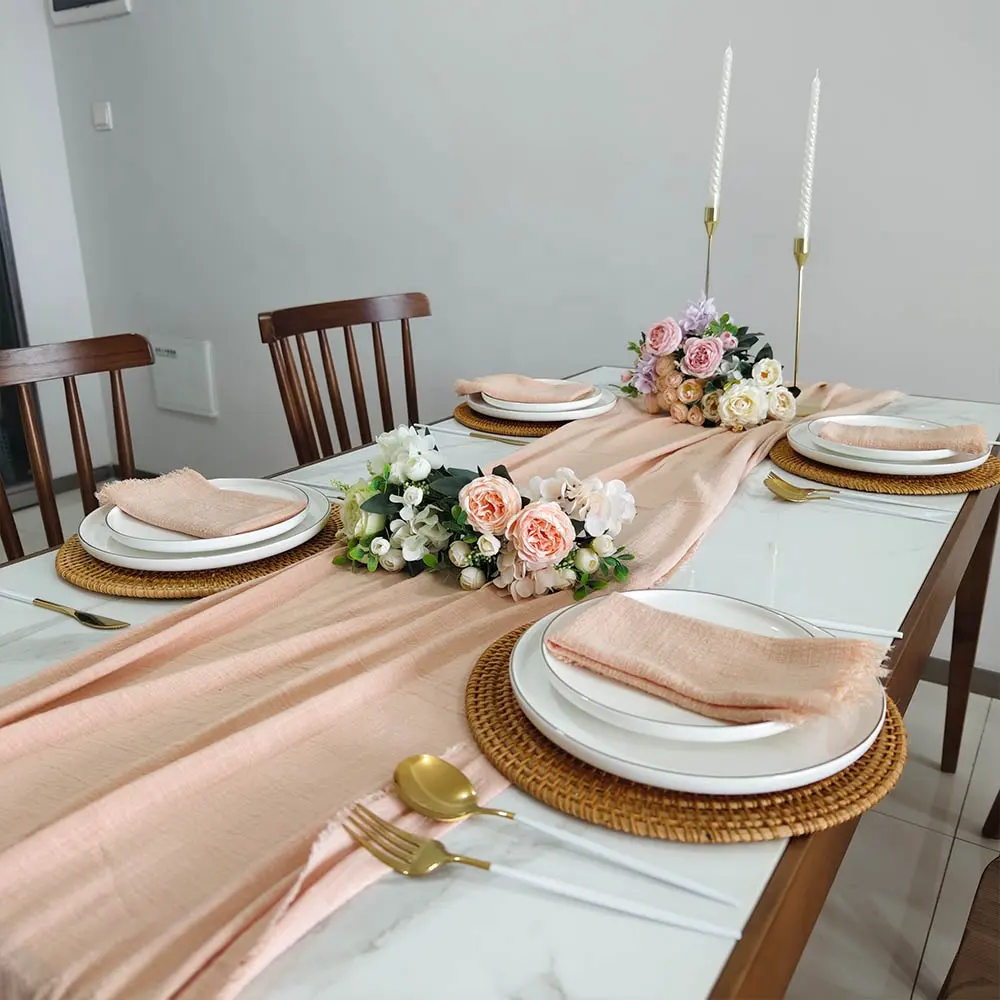 Party home use pretty beautiful good quality custom size blush pink cheesecloth napkins with matching table cloths for wedding