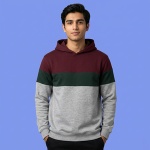 Sweat à capuche en polaire pour homme avec design personnalisé en gris, rouge et vert contrastés de haute qualité - Product Image 1