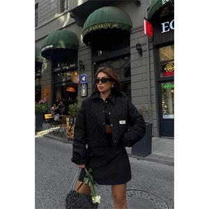 Ensemble veste courte matelassée et jupe Eczane Merve noir pour femme, décontracté, anti-boulochage, manches longues - Product Image 2