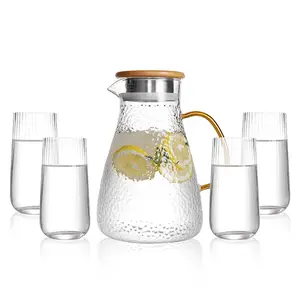 Online Best Verkopende Handgemaakte Borosilicaatglas Karaf Kruik Glazen Kookplaat Water Kan Waterkannen Met Roestvrij Deksel