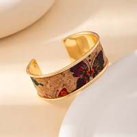 YL Bracelet jonc ouvert en fer électroplaqué, motif floral coloré, haut de gamme, unisexe, style Ins, tendance européenne et américaine, le plus vendu