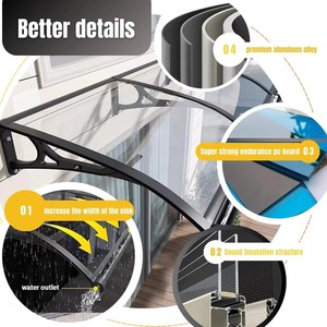 Abri de pluie <span class=keywords><strong>Transparent</strong></span> <span class=keywords><strong>pour</strong></span> balcon extérieur avant-toit fenêtre vitrine Villa ménage pluie en alliage d'aluminium Support auvents - Product Image 2