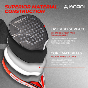 Raqueta de Pádel Caston Sports IANONI 12K POWER FORCE de Fibra de Carbono con Superficie 3D y Núcleo de EVA, Color Rojo Diamante - Product Image 2
