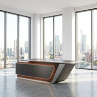Bureau de direction de luxe avec hub d'alimentation, LED 3 couleurs, placage en bois de palissandre glacé, MDF E1, table de direction