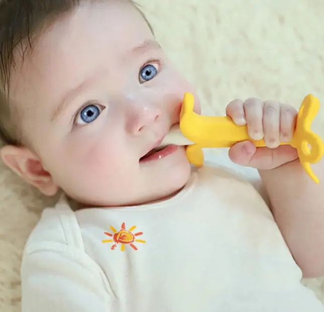 बच्चे खिलौने फिशर के साथ स्मार्ट कीमत केले दाढ़ दांत टूथब्रश चबाना बच्चे सिलिकॉन गम