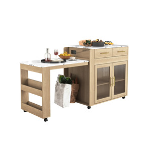 Cross-border home <b>small</b> apartment <b>kitchen</b> island countertop simple wooden storage <b>table</b> hotel restaurant delivery trolley - Product Image 5