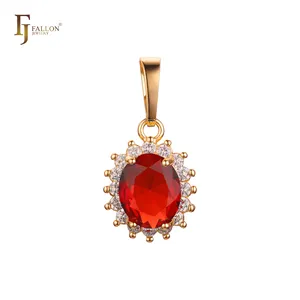 16200035 FJ Fallon Fashion Jewelry Solitaire Big Colorful Stones Pendant Plated In 18K Gold Brass Based