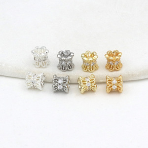 Double-<b>Sided</b> Flower Spacer Bead 18k Gold Silver Cubic Zirconia DIY Jewelry Findings For Bracelet Necklace Making Accessories - Product Image 4