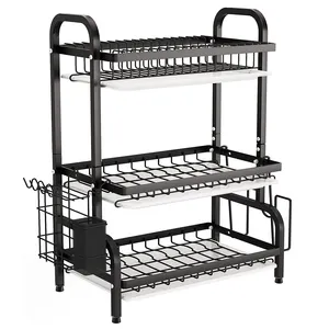 Séchoirs à vaisselle pour évier en acier inoxydable extensibles à 3 couches pour l'organisation du stockage de la cuisine - Product Image 1