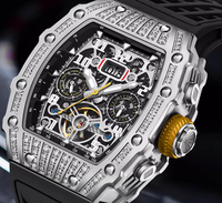 Montres automatiques étanches en acier avec calendrier complet et cristaux de diamant, conçues et fabriquées en usine pour la marque privée des clients