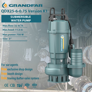 Pompe à eau submersible haute pression portable monophasée en fonte Grandfar 11m de hauteur de refoulement 750W QDX25-6-0.75 - Product Image 1