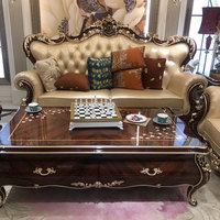 Europäisches Antikes Sofa Klassisches Sofa Neoklassisches Massivholz Villa Luxus Wohnzimmer Ledermöbel