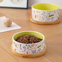 Bol pour chat et chien en céramique bicolore NicePets |   Bol anti-renversement pour nourriture et eau, couleur bonbon |   Joli bol pour animaux de compagnie avec plateau, motif doodle