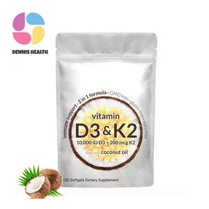 Pasokan pabrik 2in 1 D & <span class=keywords><strong>K</strong></span> kompleks <span class=keywords><strong>Vitamin</strong></span> D3 + K2 <span class=keywords><strong>Softgel</strong></span> kapsul <span class=keywords><strong>Vitamin</strong></span> D3 10000 iu Plus K2 (MK-7) 200 mcg 300/180 <span class=keywords><strong>Softgel</strong></span>