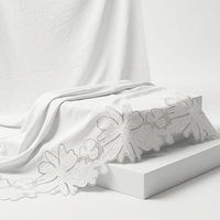 Dentelle brodée plate florale à grandes feuilles unilatérale, respirante, tricotée, style rustique, pour robe de mariée Qipao, faite à la main, blanc pur