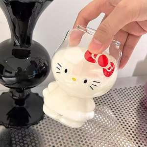 Gobelet en verre transparent en verre borosilicate de haute qualité, gobelet en verre mignon en forme de Hello Kitty pour jus, lait, café, crème glacée - Product Image 4