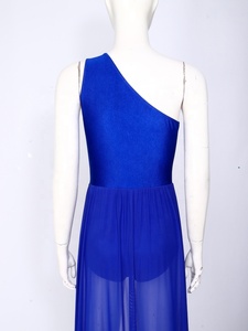 Vestido de Danza Lírica para Mujer, de un Solo Hombro, con Pedrería en el Corpiño, Falda Larga Transparente con Abertura Alta, Traje de Danza Contemporánea - Product Image 5