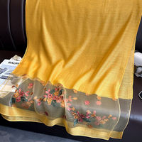 Châle élégant pour femme musulmane, long, en gaze de polyester, anti-UV, orné de perles, broderie simulée fleur de bégonia, coupe-vent et léger