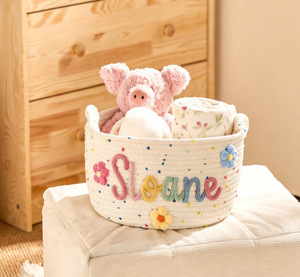 Panier de rangement en corde de coton Uionen DIY avec nom anglais pour les jouets, livres et magazines des enfants - Product Image 6
