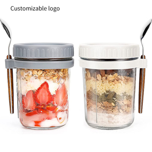 Pot en verre élégant pour petit-déjeuner avec cuillère, idéal pour les flocons d'avoine, le yaourt, les salades, les smoothies et le lait - Product Image 1