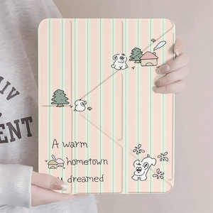 เคสไอแพดอะคริลิคแบบพับได้ลายเส้นแนวตั้งรูปสุนัข สำหรับ iPad 9/Air/10.2/11 Pro พร้อมช่องใส่ดินสอ ป้องกันได้อย่างเต็มรูปแบบ - Product Image 4