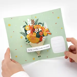 Luxus lustige Muttertag Pop-up Papier Blumenstrauß benutzer definierte Druck handgemachte 3D Pop Up Muttertag Grußkarten mit Envolpe