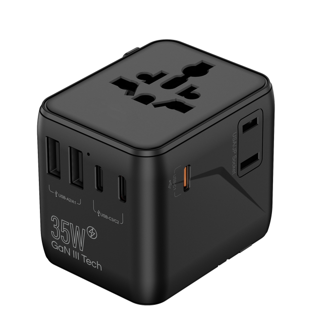 PD GaN35W Type C Fast Charger Adapter Multi-Plug Travel Socket Universal Power Adapter with 2AC Outlets