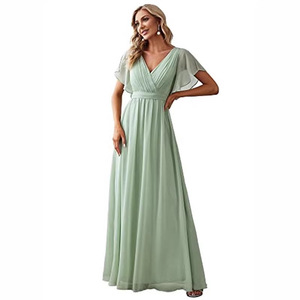 <span class=keywords><strong>Vestido</strong></span> de dama de honor de gasa con cuello en V y corte en A, con bolsillos, largo hasta el suelo, vestidos formales - Product Image 5
