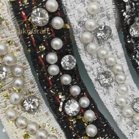 Ruban de dentelle brillant en polyester fait main de 25 mm de large avec perles coréennes pour bordure de robe, vêtements, cheveux et col