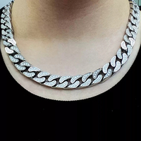 Nouvelle Arrivée Chaîne Cubaine 12mm en Acier Inoxydable Plaqué Argent avec Pierres CZ Serties Collier Chaîne Miami Cuban