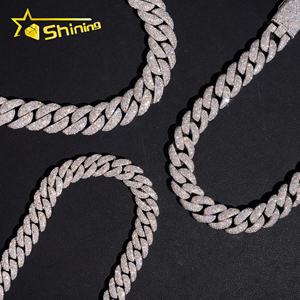 ヒップホップジュエリー モザイクセッティング 12mm 14mm 15mm モアッサナイトダイヤモンド 925シルバー キューバンリンクチェーン - Product Image 6